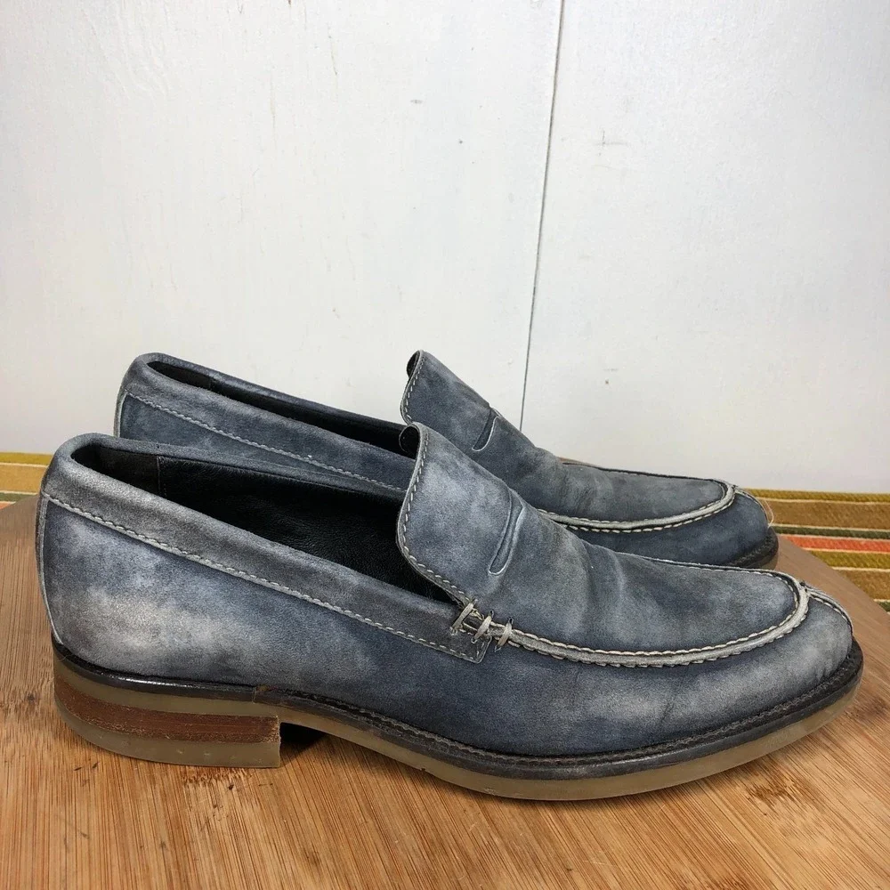 Donald Pliner size Mens 7 shoes Blue Leather Penny Classic Dress loafers